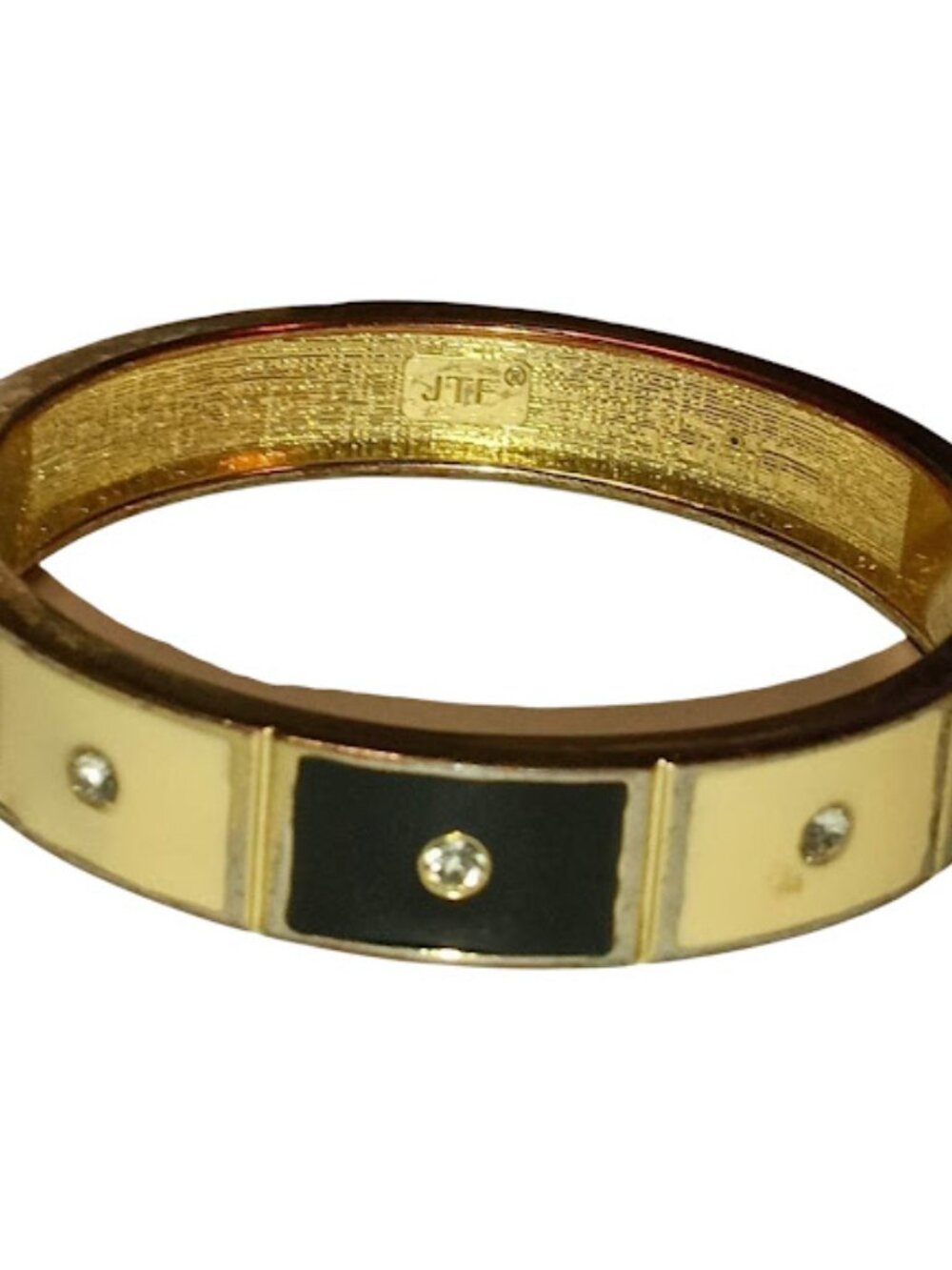 Vintage JTF Just The Finest Gold‑Tone Clamper Bracelet Black Cream
